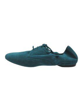 Hermes Ballet Shoes Flat Lace-up Suede Sellier Buttons Green